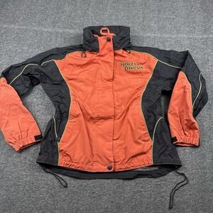 Harley Davidson Jacket Womens Medium Orange Riding Gear Mesh Hood Rain Wind